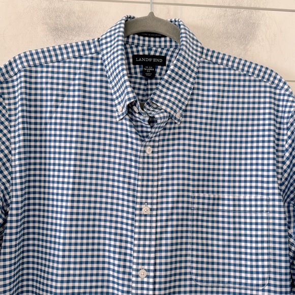 Lands’ End Size 16-33 Tailored Fit Supima No Iron Oxford Blue&White Ging… - Picture 4 of 15